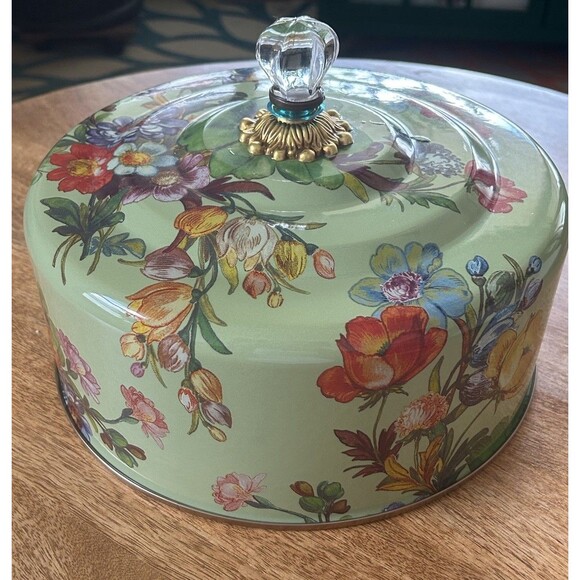 MacKenzie‑Childs Green Flower Market Cake Carrier w/ Platter 16" Retired - Picture 5 of 7